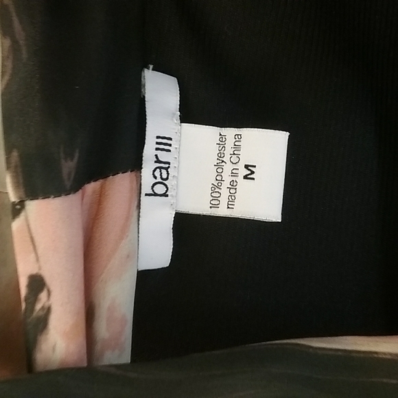 Bar III Dress Pink Black V Neck Woven Lined Tie Waist 3/4 Sleeves - Picture 5 of 12